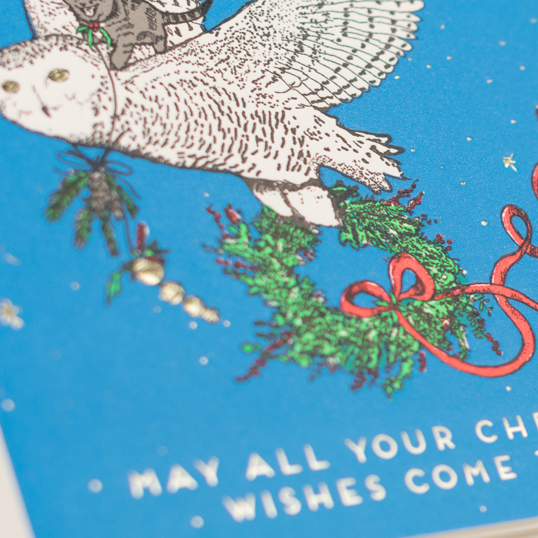 Card: Christmas Wishes Owl and Kitty