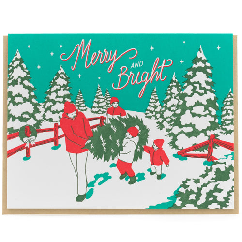 Card: Vintage Merry & Bright Christmas Tree - Christmas Card
