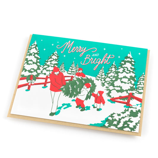 Card: Vintage Merry & Bright Christmas Tree - Christmas Card