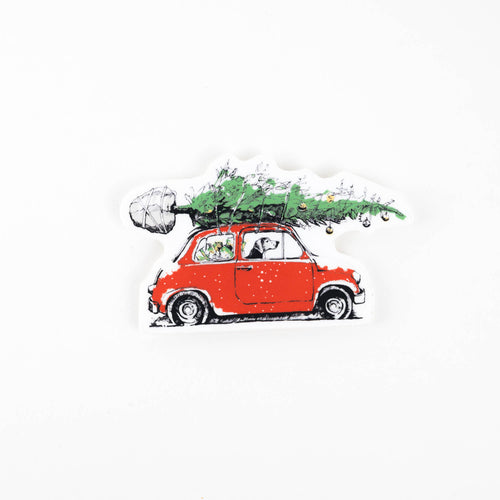 Sticker: Dog in Car Christmas Tree