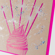 Card: Birthday Sparklers Cupcake - Letterpress Greeting Card