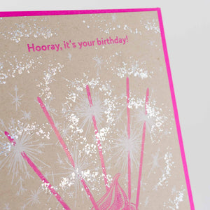 Card: Birthday Sparklers Cupcake - Letterpress Greeting Card