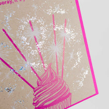 Card: Birthday Sparklers Cupcake - Letterpress Greeting Card