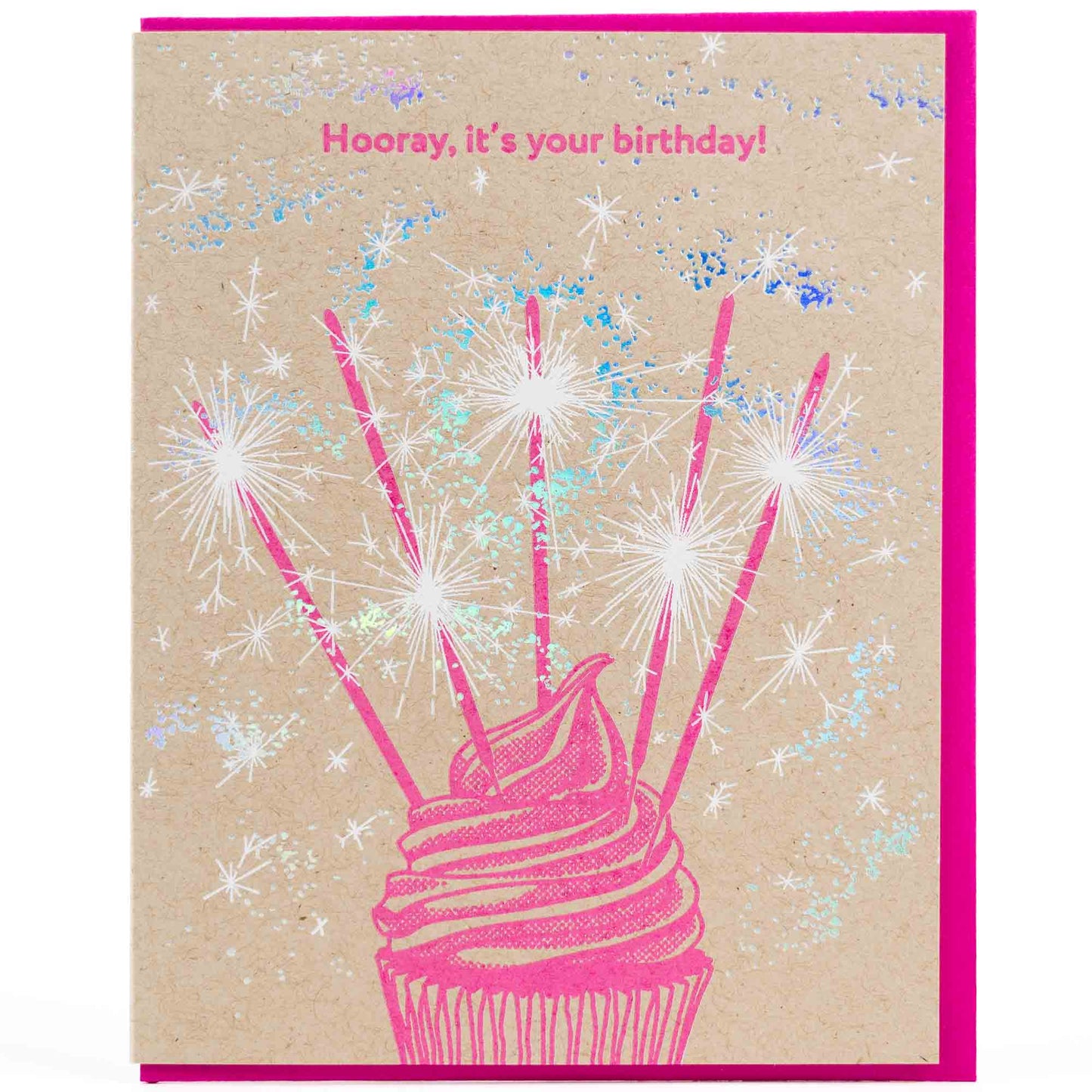 Card: Birthday Sparklers Cupcake - Letterpress Greeting Card