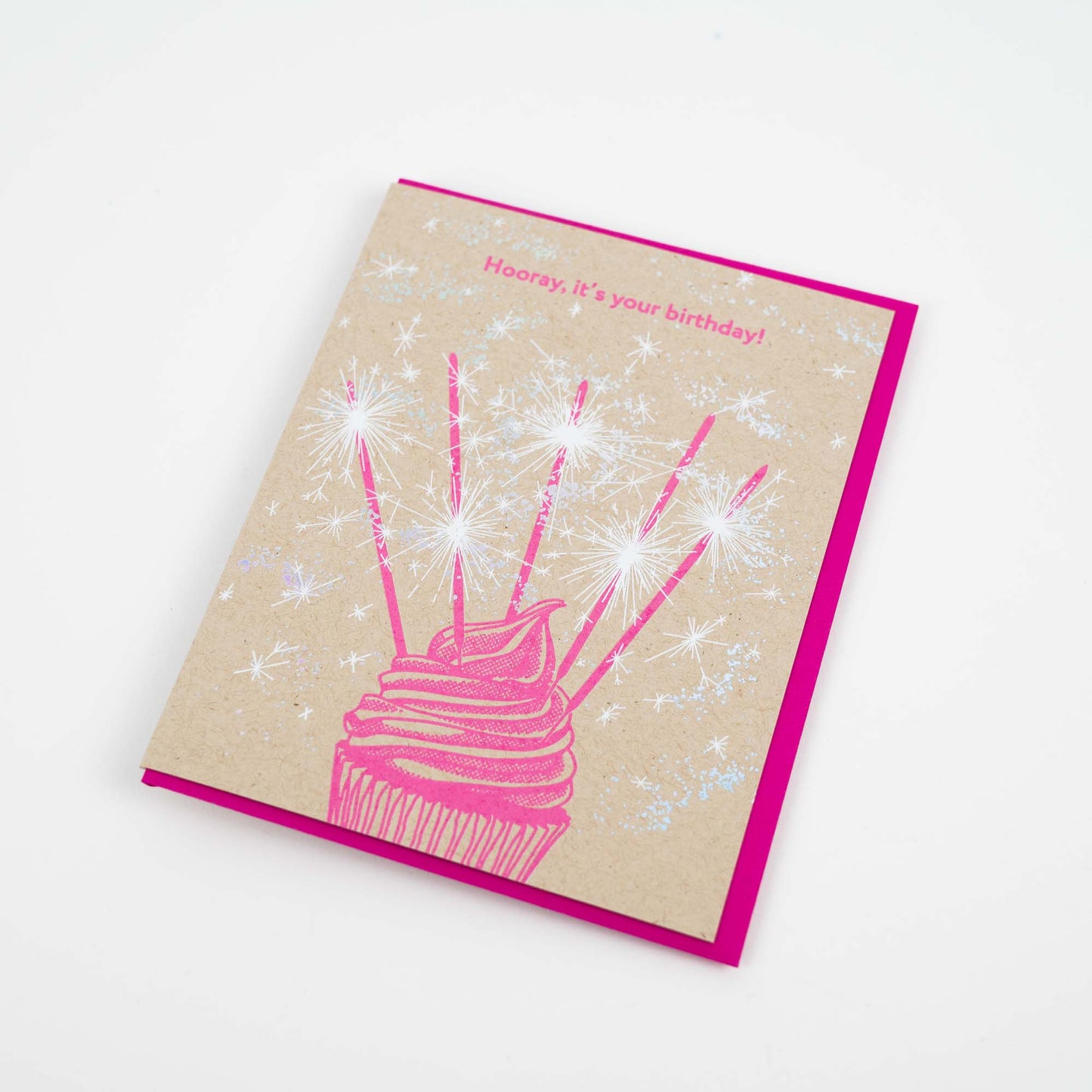 Card: Birthday Sparklers Cupcake - Letterpress Greeting Card