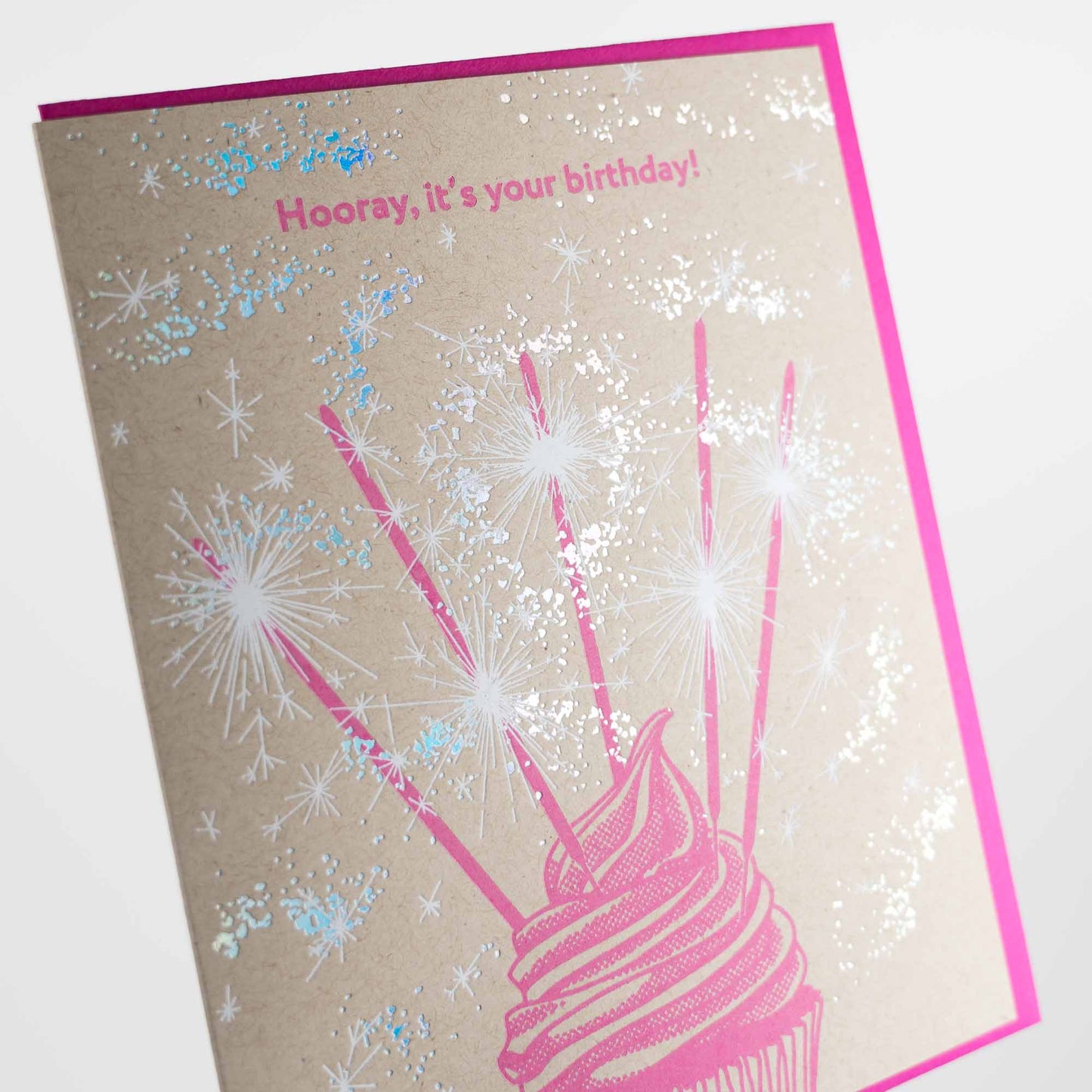 Card: Birthday Sparklers Cupcake - Letterpress Greeting Card