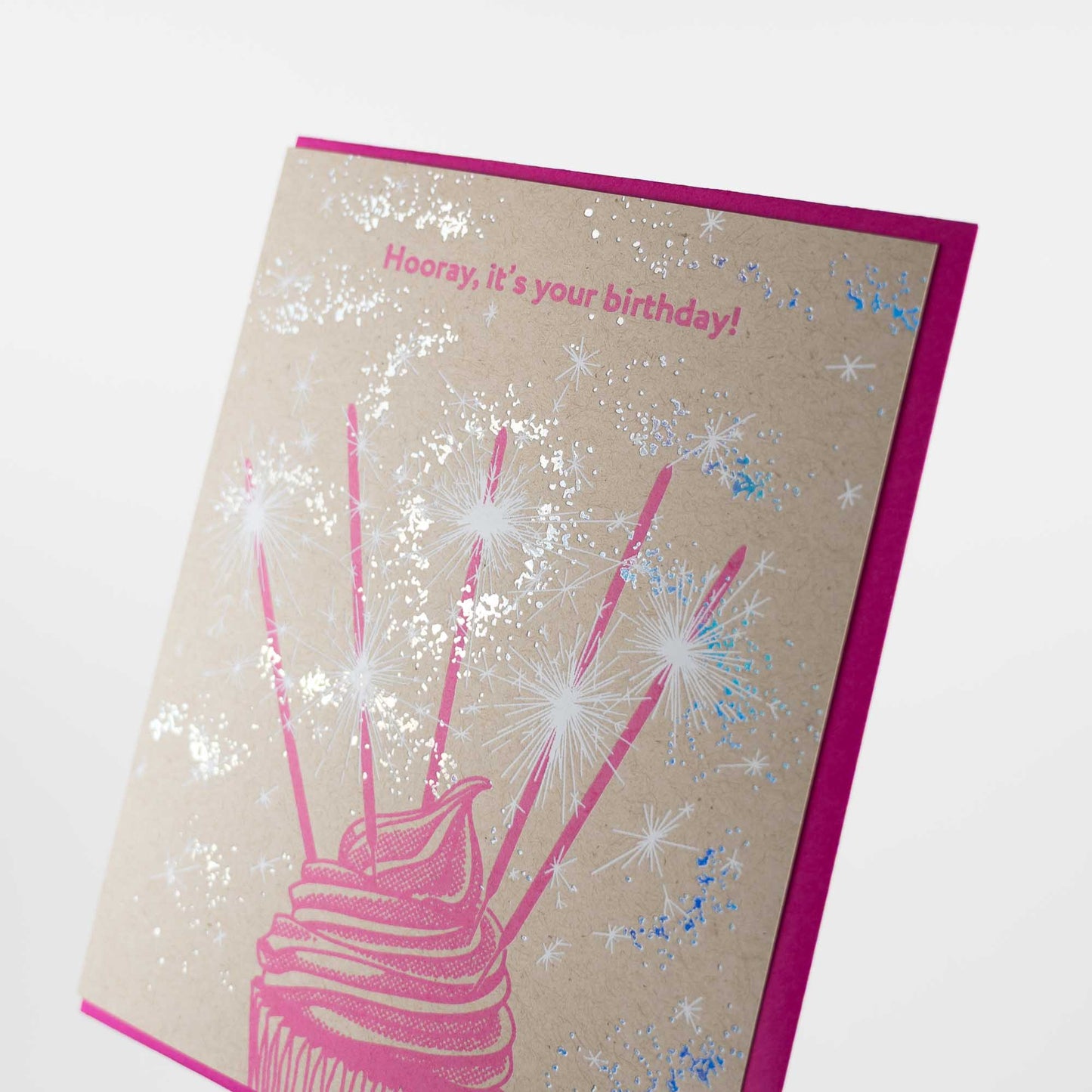 Card: Birthday Sparklers Cupcake - Letterpress Greeting Card