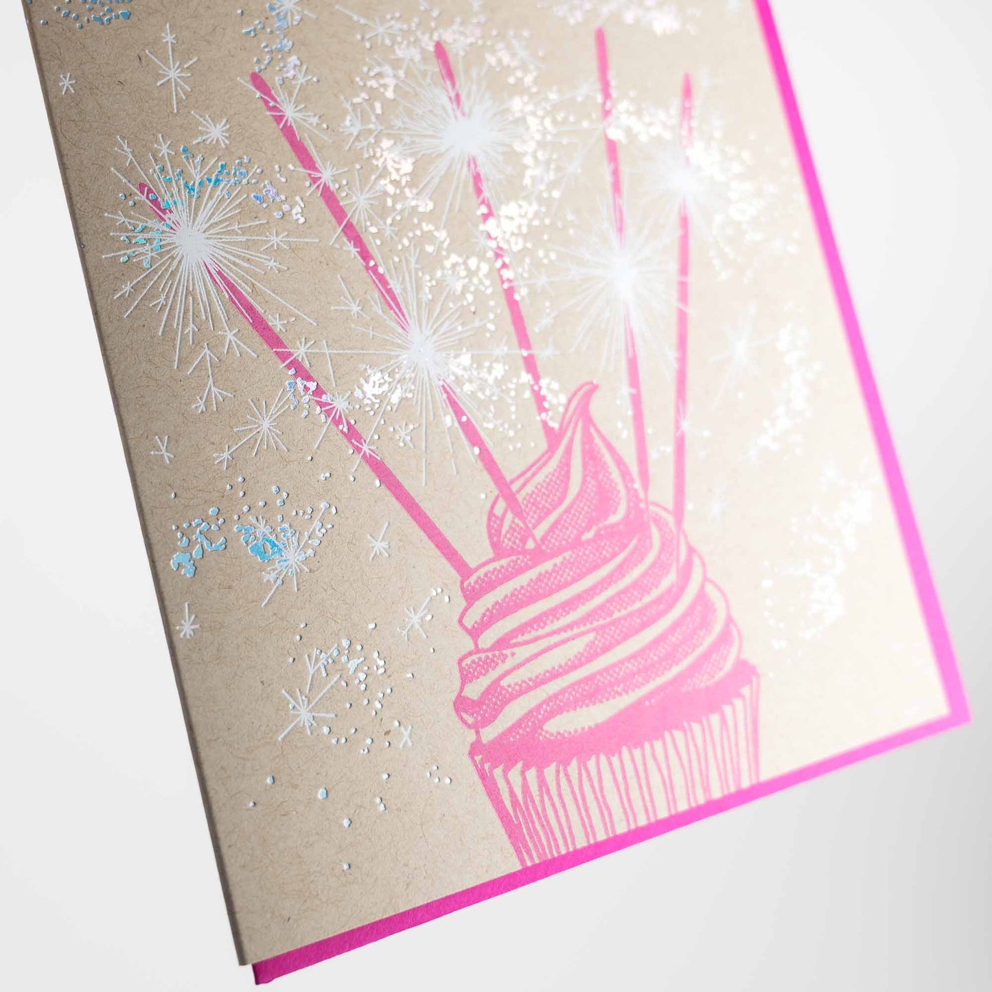 Card: Birthday Sparklers Cupcake - Letterpress Greeting Card