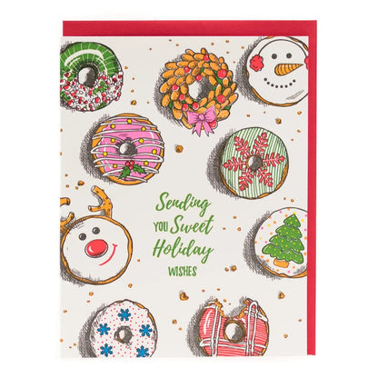 Card: Sweet Holiday Wishes Donuts - Letterpress Christmas Card