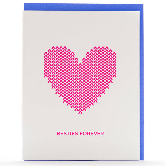 Card: Knit Heart Besties Forever Neon