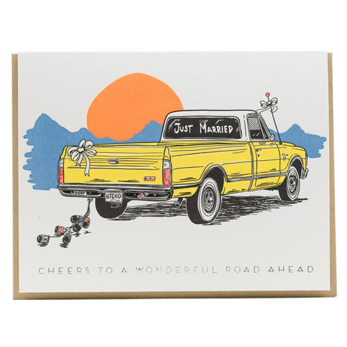Card: Vintage Truck Sunset Wedding Letterpress Greeting Card