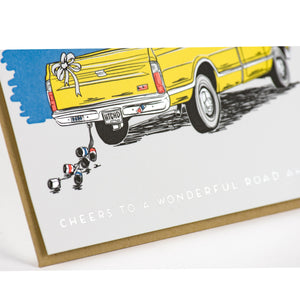 Card: Vintage Truck Sunset Wedding Letterpress Greeting Card