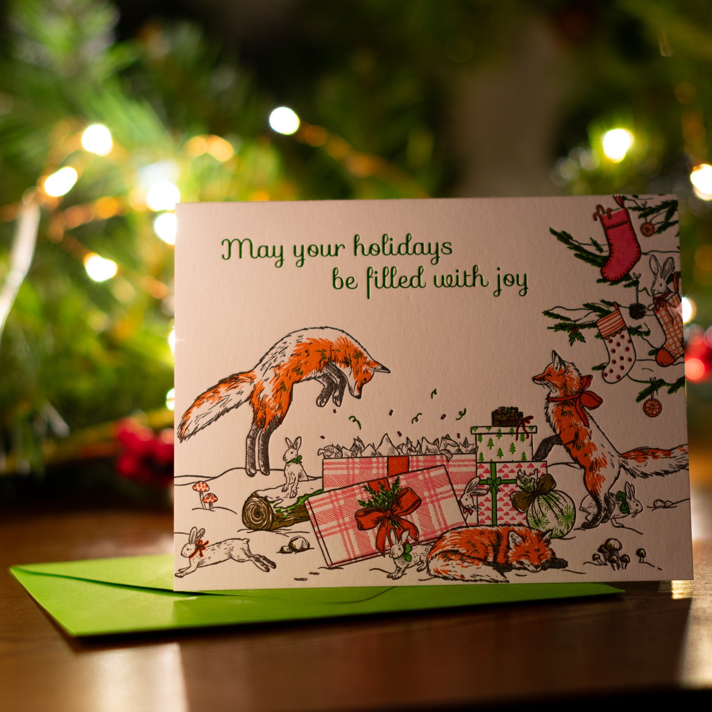 Card: Foxes' Christmas Morning Greeting Card