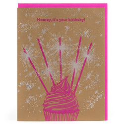 Card: Birthday Sparklers Cupcake - Letterpress Greeting Card