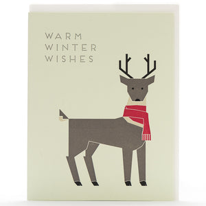 Card: Letterpress Greeting Card: Warm Winter Wishes Modern Deer