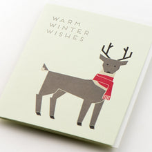 Card: Letterpress Greeting Card: Warm Winter Wishes Modern Deer