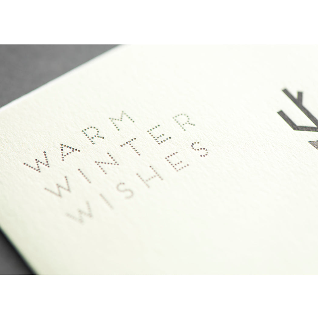 Card: Letterpress Greeting Card: Warm Winter Wishes Modern Deer