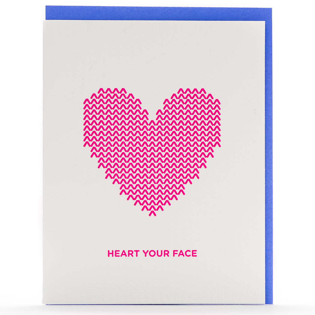 Card: Knit Heart Face Neon