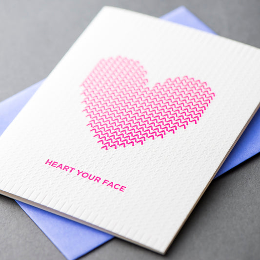 Card: Knit Heart Face Neon