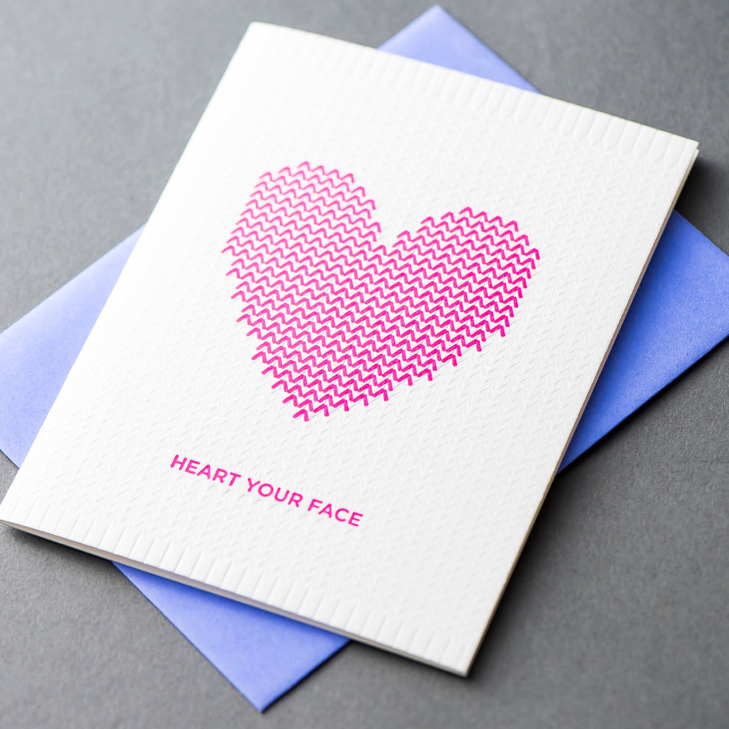Card: Knit Heart Face Neon
