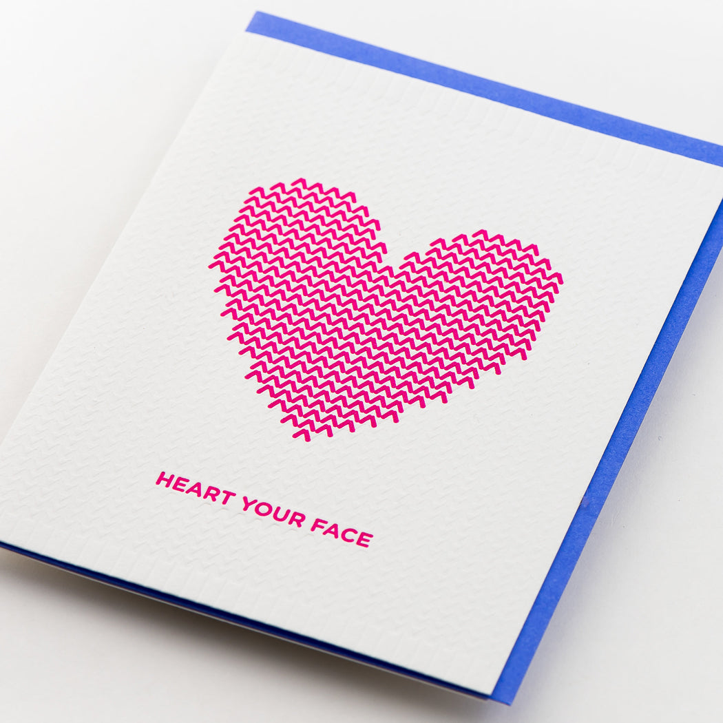 Card: Knit Heart Face Neon