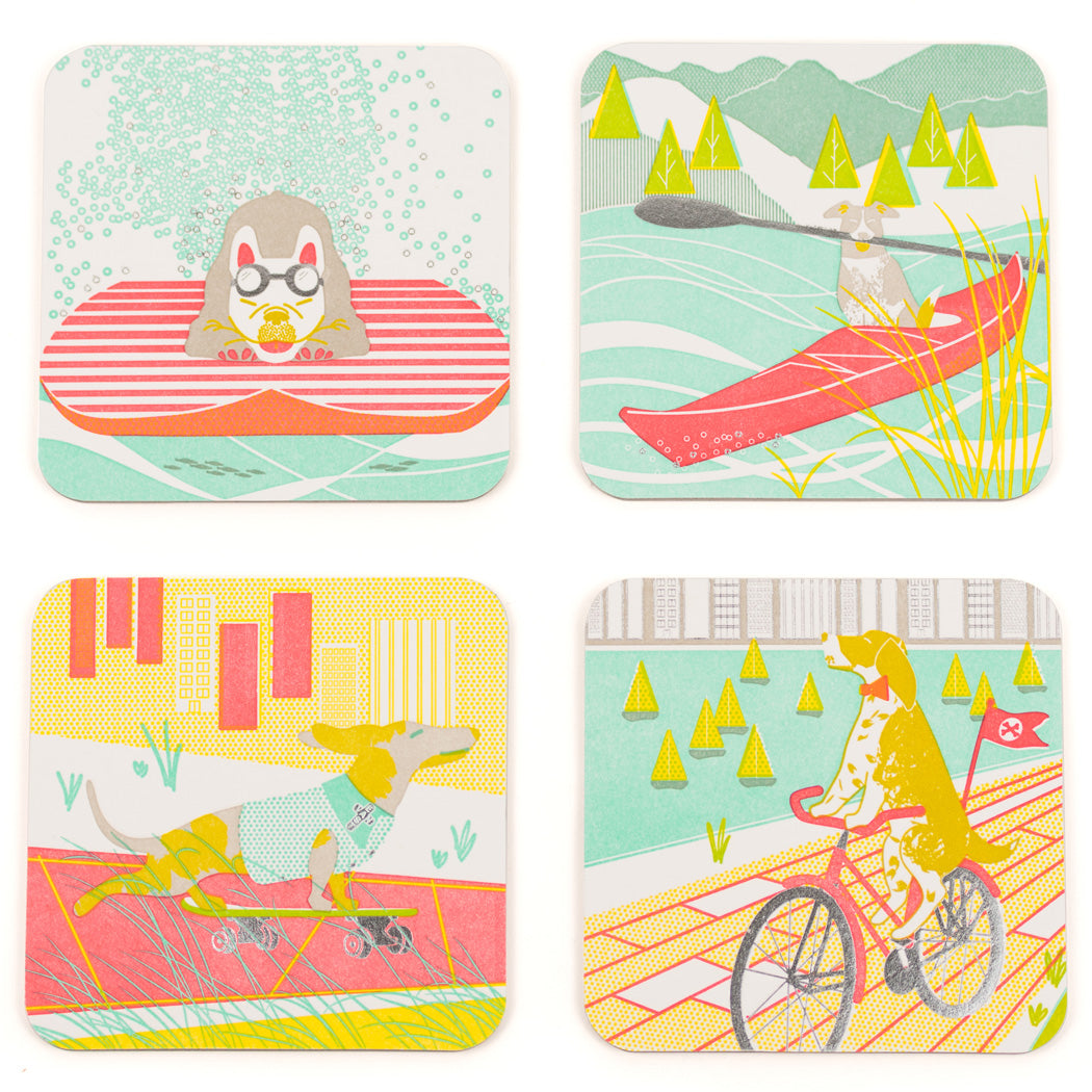 Coaster: Dog Days of Summer (Set of 8, 4 designs)