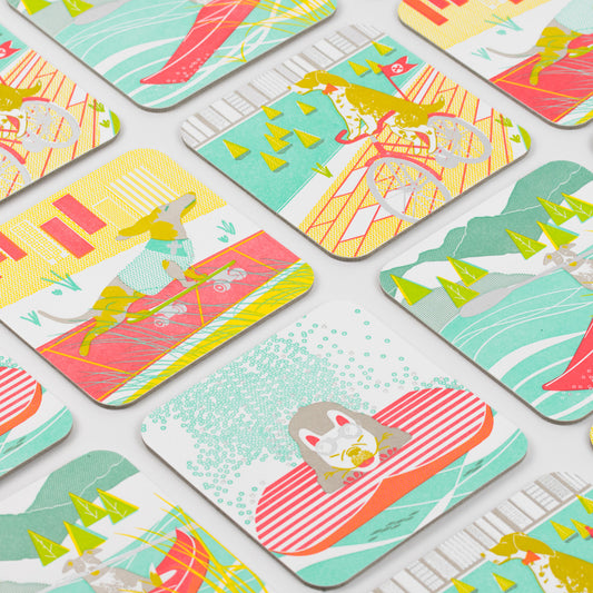 Coaster: Dog Days of Summer (Set of 8, 4 designs)