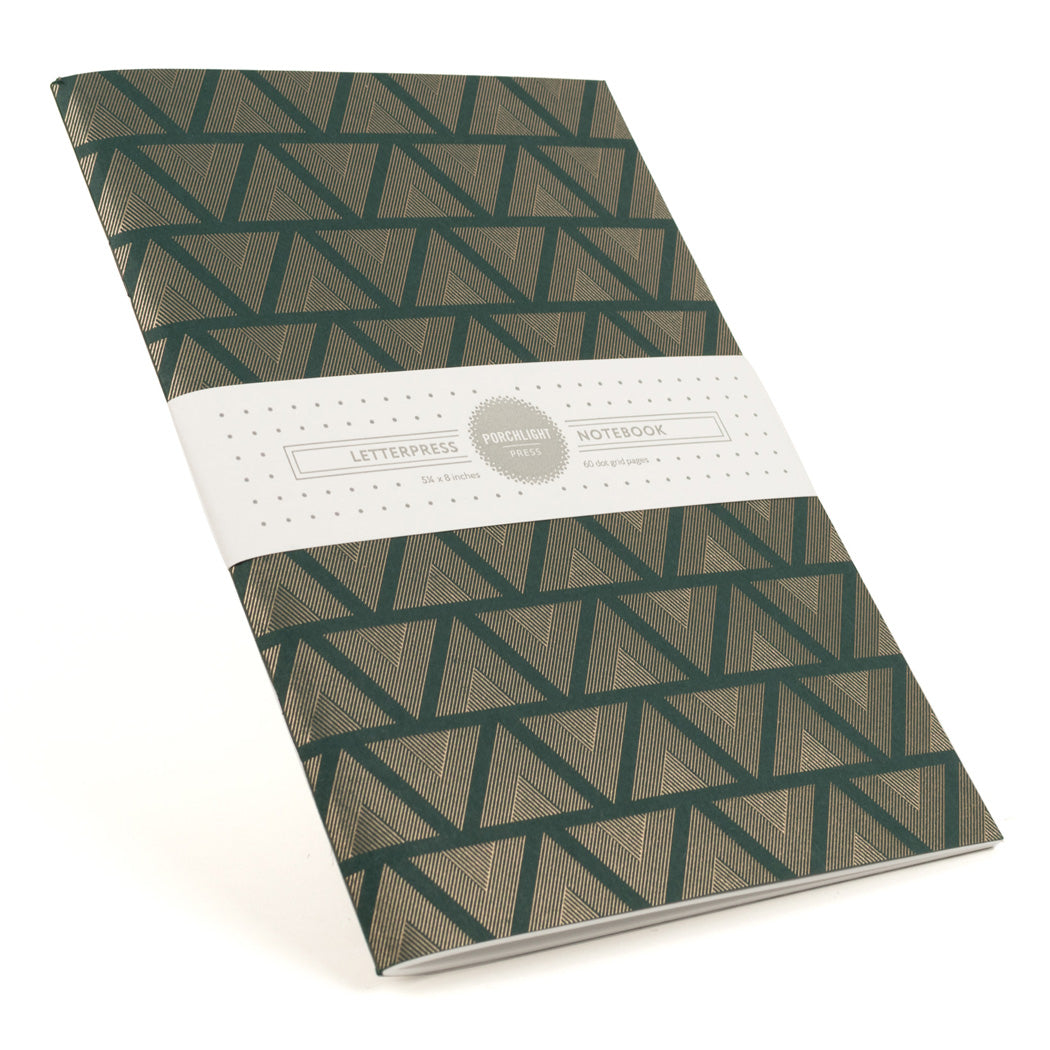 Notebook: Graphic Series - Hunter Green Triangles Foil Letterpress Large Notebook