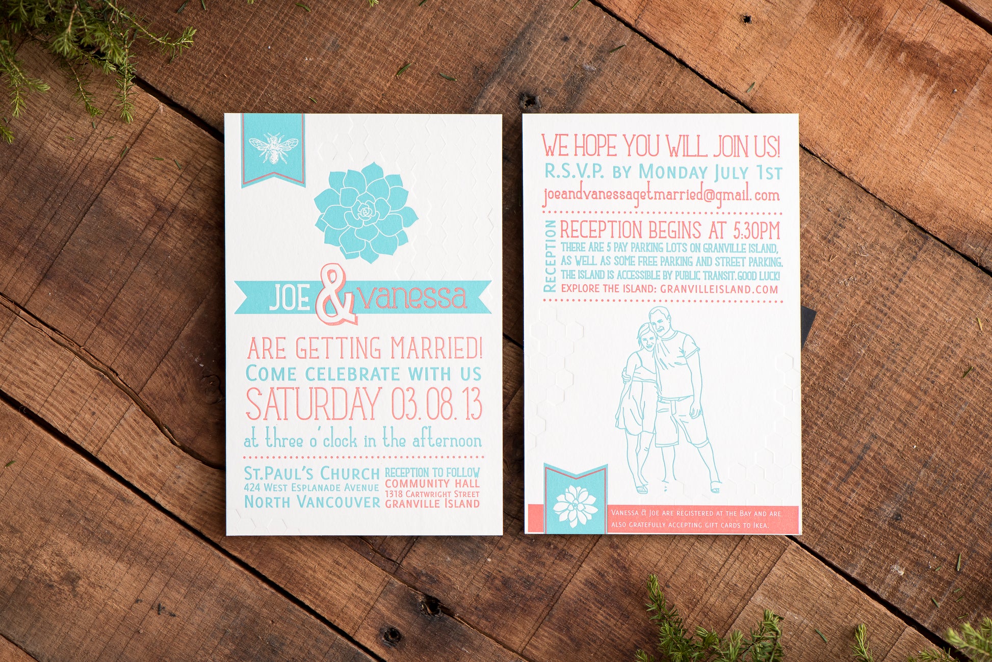 Porchlight Press Letterpress Wedding Invitation