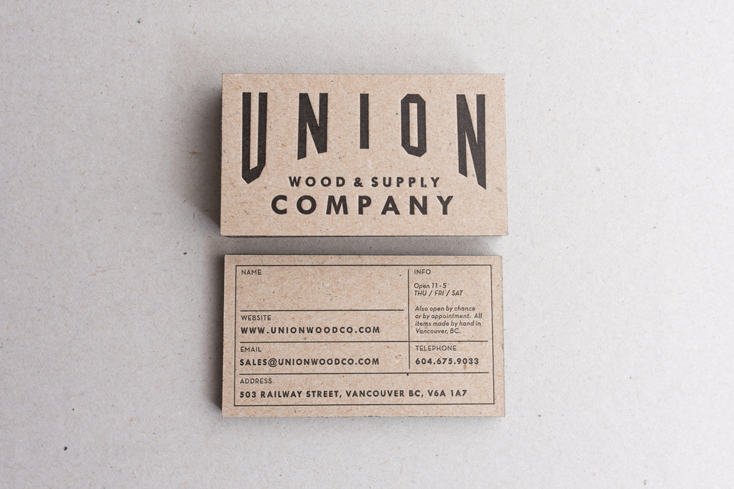 Porchlight Press Union Wood Letterpress  Business Card
